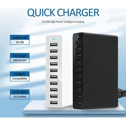 50W 10 USB Charger Station Fast Charger Charging Quick Charge 5V10A Multi Port Phone Charger For iPhone 11 12 Pro Samsung Xiaomi