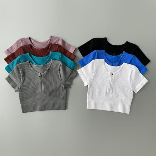 Woman T-shirts With Long Sleeves Seamless Yoga Sports Top For Fitness Running Workout Crop Top With Zipper Activewear Shirts