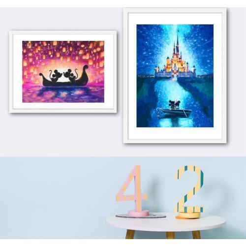 Lovely Poster Mouse Oil Painting Castle Print Romantic Love Canvas Painting Picture Cartoon Nursery Wall Art Decor