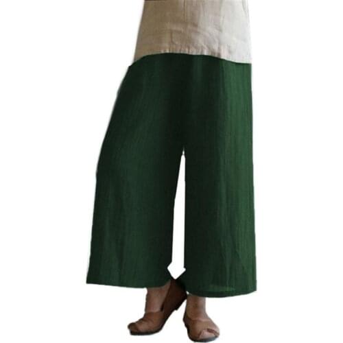 Women Pants Vintage Solid Color Cotton Linen Plus Size Women Wide Leg Pants Baggy Bohemia plus size Trousers Vintage 2021