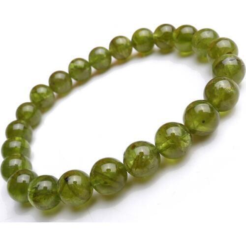 8mm Genuine Natural Green Peridot Olivine Gem Stone Round Crystal Quartz Beads Jewelry Stretch Charm Bracelet Femme
