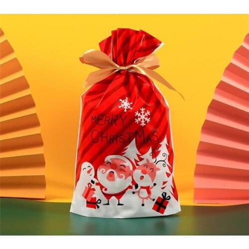 10pcs Santa Gift Bag Candy Bag Snowflake Crisp Drawstring Bag Merry Christmas Decorations For Home New Year 2021 Noel Presents
