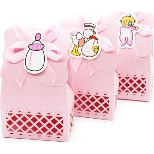 12pcs Baby Shower Favor Paper Candy Box For Baby Girl Boy New Baby Kids Gift Box Birthday Party Supplies For Guest Pink Blue