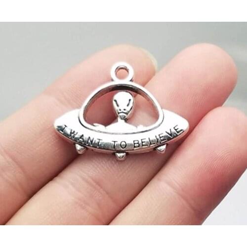 12pcs/lot--30x23mm, Alien Ufo Alien Et cham, Antique silver plated I Want To Believe Ufo Charms,DIY Jewelry accessories