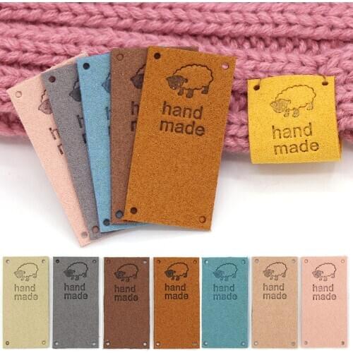 20Pcs Sheep Pattern Labels Handmade Tags Fiber Leather Labels For Clothes Hand Made Sew Crafts DIY Hats Bags Garment Accessories