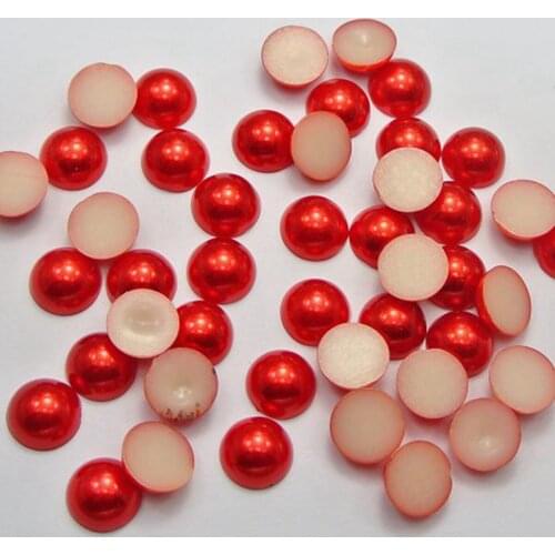 200 Red Half Pearl Bead 10mm Flat Back Round Gems Scrapbook Craft
