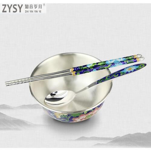 2019 New Arrival Noenname_null Traditional Chinese Plant Metal Silver Color Enamel 1 Dinnerware Sets