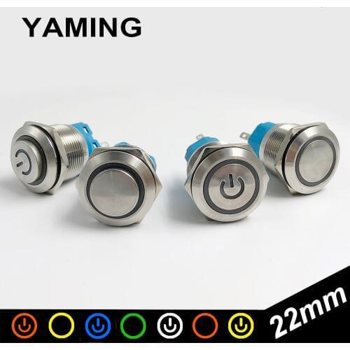 22mm Metal Push Button Switch LED Power Light Lamp Reset/Latching Waterproof IP65 Stainless Colorful Useful Durable