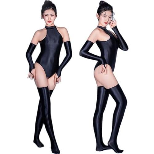 3pcs/set Oil Shiny Japanese Cosplay Swimsuit Body Sukumizu Bathing Suit Open Crotch Bodysuit Bodystocking Sexy Hot Clubwear