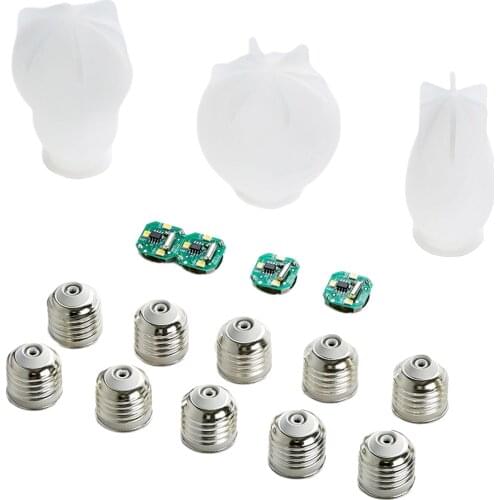 3pcs LED Bulb Silicone Molds DIY Epoxy Light Bulb Resin Moulds with 10Pcs Caps 4Pcs LED Chip Base Crafts for Home Decor Party