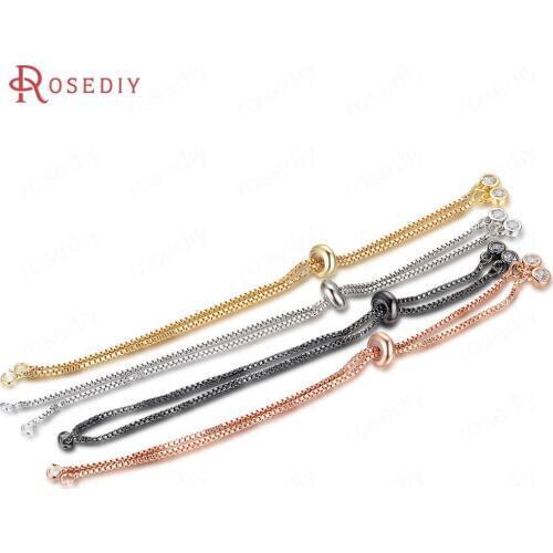 37348)4PCS Full Length 12CM Quality Gold Color Brass Zircon with Rubber Station Beads Bracelets Chains Jewelry Making Supplies