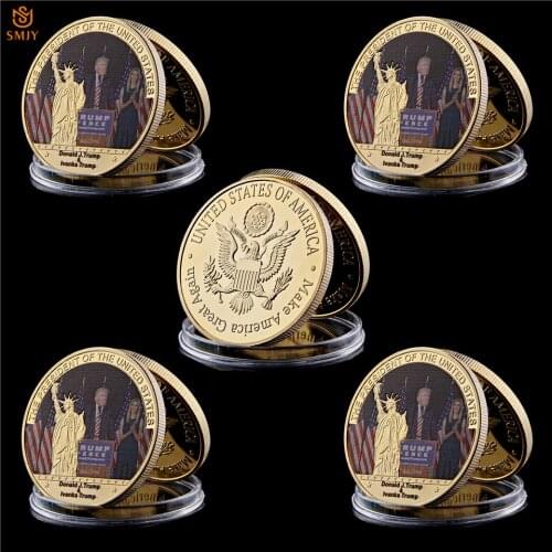 5Pcs/Lot 45th US President Donald J.Trump Portrait Replica Gold USA Coin Collection And Souvenirs Metal Gifts