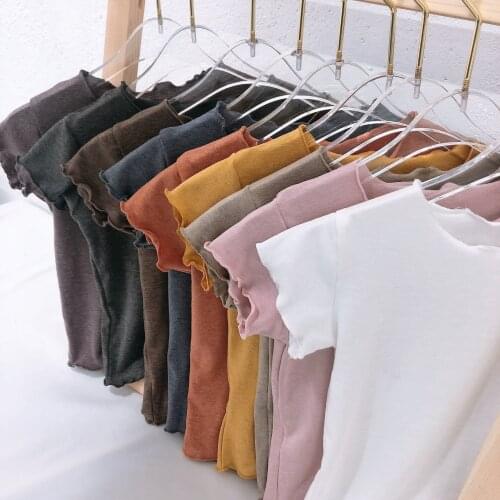 7 Colors Summer Toddler Kids Girls Solid Color Casual Basic Tees Tops Round Neck Short Sleeve Casual Slim T-shirts Outfits