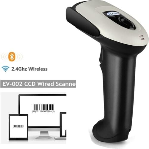 Bluetooth CCD Barcode Scanner Bluetooth 2.4GHz Wireless USB Wired Connection Handheld 1D 2D Bar Code Reader CCD Image Scanning