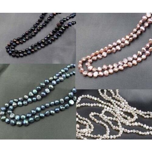 Natural Baroque Strand White Fresh water Pearl opera Long Necklaces nugget 48" 7-8MM