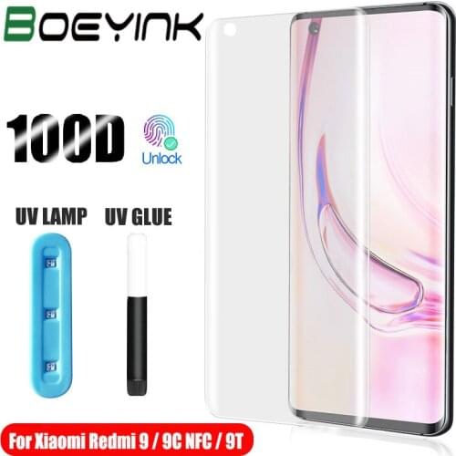 For Redmi 9 9C NFC 9T 8 UV Glue Tempered Glass For Redmi Note 8 9 9S Pro Max 9T 8 8T 8A UV Liquid Full Coverd Screen Protector