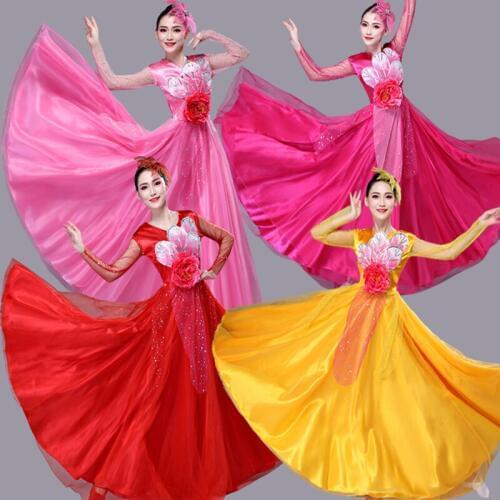 Flamengo Spain Dress Women Spanish Flamenco Skirt Performance Dancing Clothing Plus Size Female Gypsy Satin Silk Dress SL1455