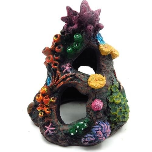 Resin Artificial Aquarium Coral Decoration Fish Tank Hollow Coral Reef Ornament Cave Rock House Shelter for Fish Shrimp Hinding