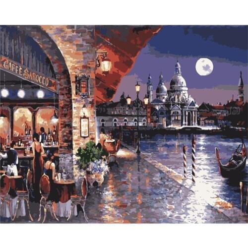 Painting By Number Coffee Shop On Canvas For Adults Acrylic Paint Handmade Drawing Coloring By Number Picture Decoration Wall Ar