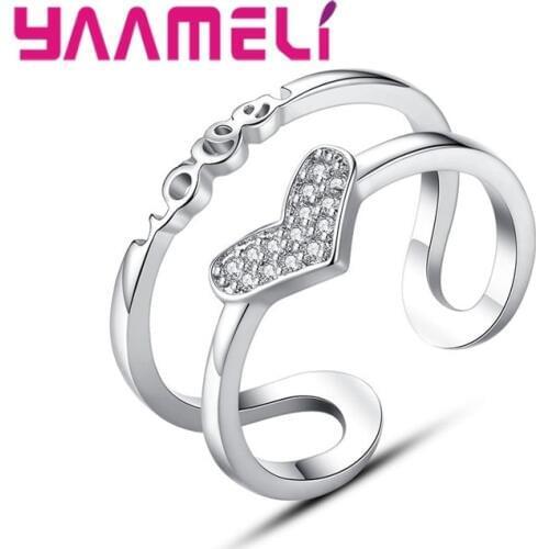 Lovely Romantic Double Layer Finger Rings For Girls Women New 925 Sterling Silver+Hard Cubic Zirconia Crystal Jewelry