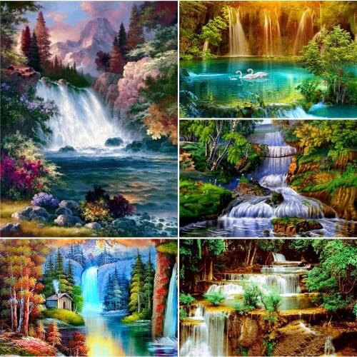 5D DIY Diamond Painting Waterfall Landscape Cross Stitch Kit Full Drill Embroidery Mosaic Art Picture of Rhinestones Decor Gift