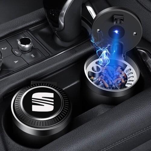 Car Ashtray With LED Light Push Type For Seat Leon mk3 mk2 5f lbiza Altea 6j Arona Cupra tarraco Logo Smoking Cigarette Ashtray
