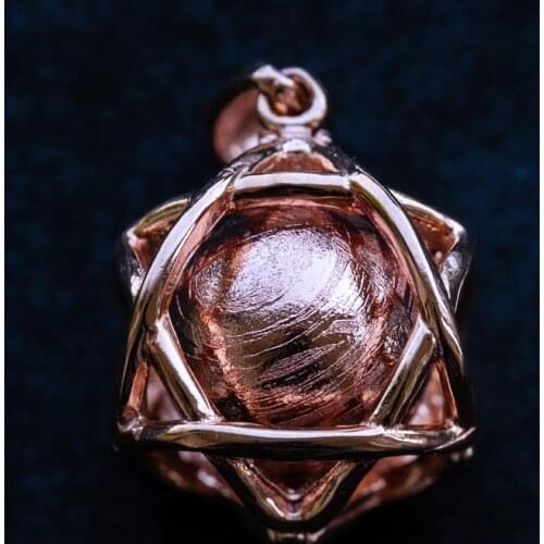 Genuine Moldavite Gibeon Iron Meteorite Gemstone Rose Gold Fine Jewelry Pendant 12mm Bead Ball 11 Grams AAAAA