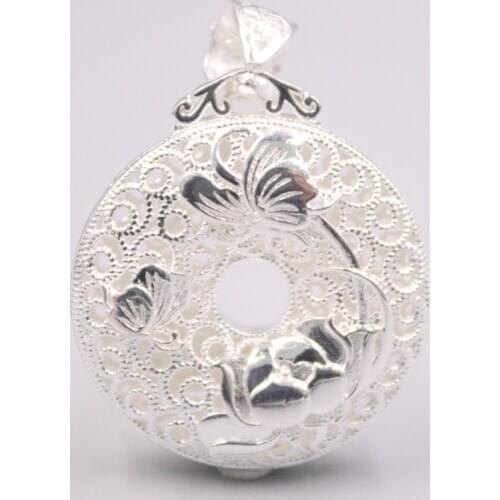 Pure 999 Fine Silver Pendant 35x28mm Hollow Pattern Flower And Burrerfly Charms For Woman