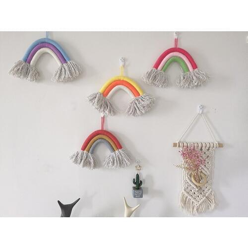 INS Nordic Rainbow Hand-woven Hanging Ornaments Wall Decoration Hanging GiftS Kindergarten Childrens Girl Room Accessories
