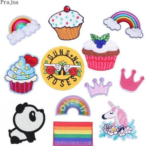 Prajna Crown Duck Pride Patch Guns Roses Iron On Embroidered Patches Anime Rainbow Stripe Cartoon Gay Flag Patch Applique Fabric