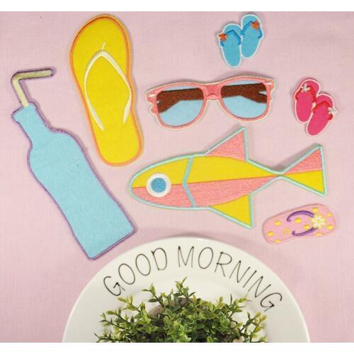 Colorful Shoe Fish Glasses Embroidered Flower Patches Iron-on DIY Motif Applique Clothing Fabric Badge Accessories