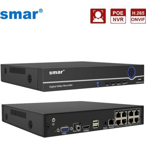 Smar H.265 8CH 4MP 5MP 1080P POE NVR Audio Out AI Face Detection Support 20 Language ONVIF Security Surveillance Network
