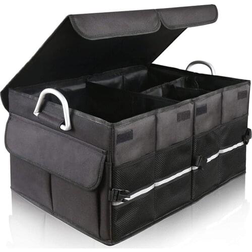 Foldable Portable Car Trunk Storage Box Anti-slip Multifunctional Tidying Organizer Bag Outdoor Camping Container + Cover #T3G