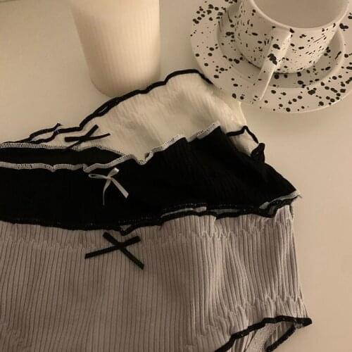 Japanese Style Simple Solid Color Cotton Underwear Women 's Mid-Low Waist Soft Cosy Girl Bow Breathable Briefs