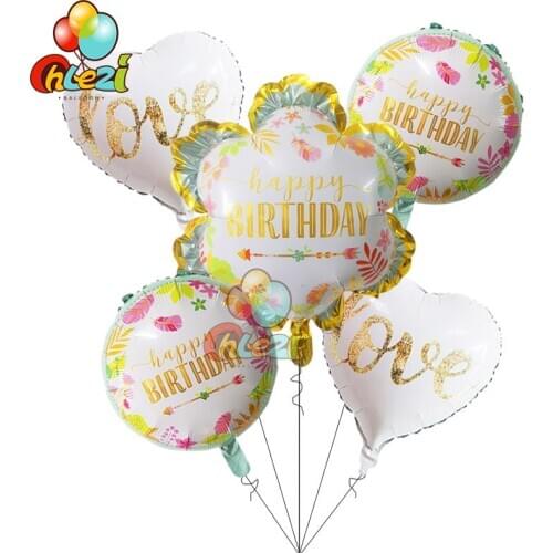 5pcs Garden Forest Birthday Foil Balloons 18 Inch Flowers Grass Helium Ballon Birthday Party Decorations Kids Globos Baby Shower
