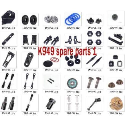 WLtoys K949 10428 RC Car all spare parts bottom tire hub differential cup drive shaft gear pull rod arm from K949-01 to K494-59