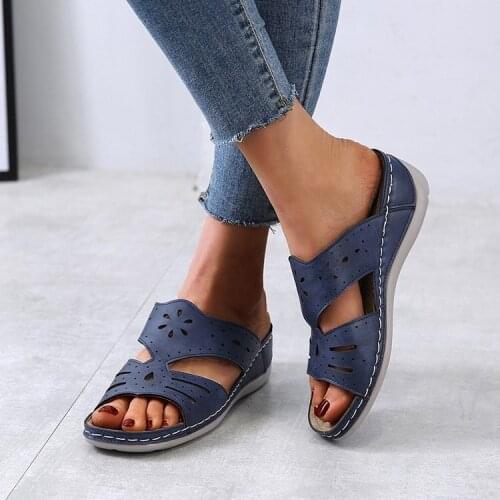 Womens Slippers Genuine Leather Summer Wedges Shoes Flat With Female Flip Flops 3 Colors Solid Slip On Zapatos Mujer