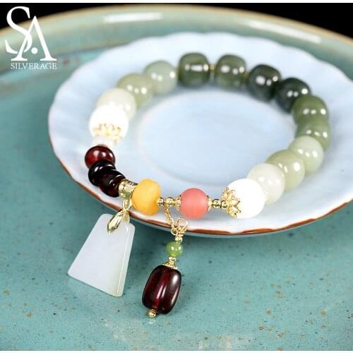 SA SILVERAGE Womens Joyeria Plata 925 27.15g S925 Silver Jade Beads Summer Bracelets Fashion Simple
