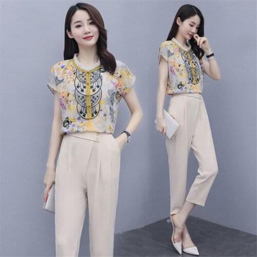 Two Piece Set Women Tracksuit Summer Plus Size Sportwear Elegant T Shirt Top + Pants Suits Office Outfits Matching Sets 2021