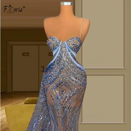 Luxury Long Evening Dress 2021 Sparkly See Through Spaghetti Strap Beaded Crystals Formal Women Evening Gowns robe de soiree