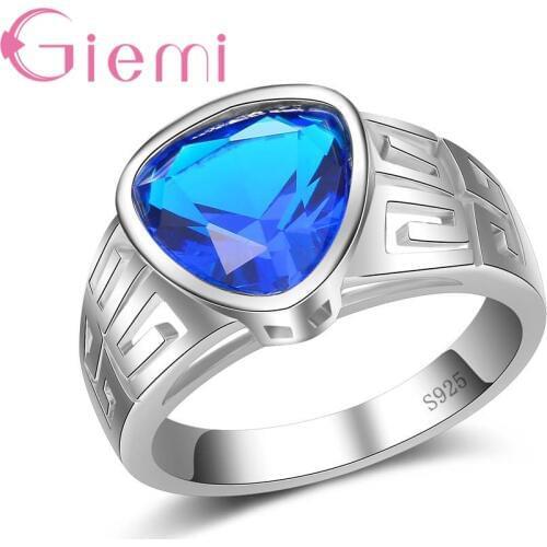 New Tide Luxury Blue AAA Austrian Cubic Zirconia Rings Genuine 925 Sterling Silver Ring Fashion Jewelry for Women