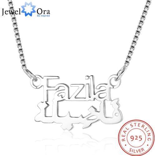 Personalized 925 Sterling Silver Arabic Name Necklaces for Women Custom Nameplate Pendant Fine Jewelry Gift (JewelOra NE101632)