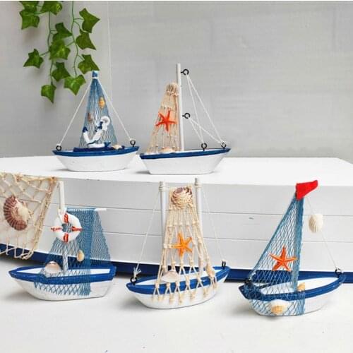 1 Pcs Mediterranean Canvas Boat Model Ornament 5 Styles Wooden Sailboat Model Creativity Photo Props Home Decoration Accessories