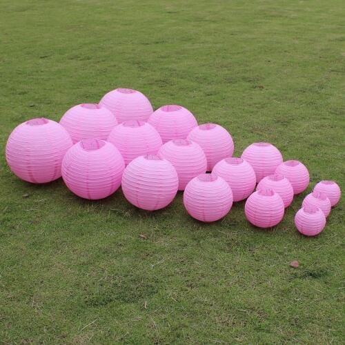 10 Pieces 6-8-10-12-14-16 Inch Beautiful Pink Chinese Paper Lanterns For Romantic Wedding Decoration Birthday Part Decoration