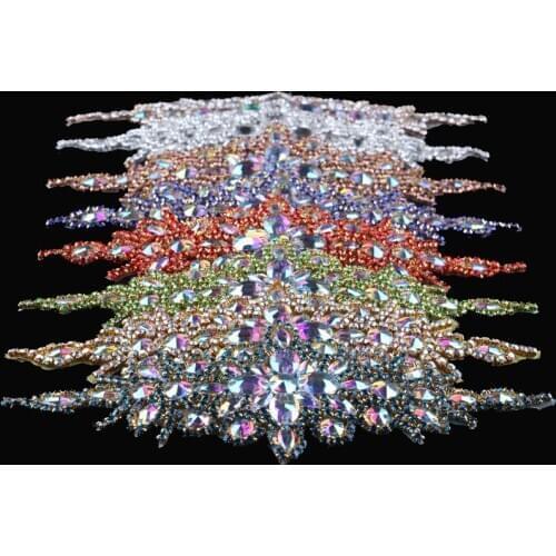 30pcs/lot)8 Style Beaded Motif Rhinestone Appliques Patch Hot-Fix Crystal Rhinestone Trim DIY Girl Bridal Hair/Dress/Shoes/Belt