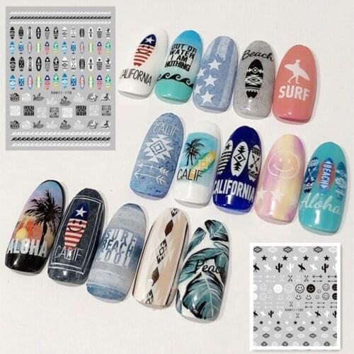 HANYI series 182 183 3d nail stickers template nail decals self-adhesive DIY decoration tools for nail tips