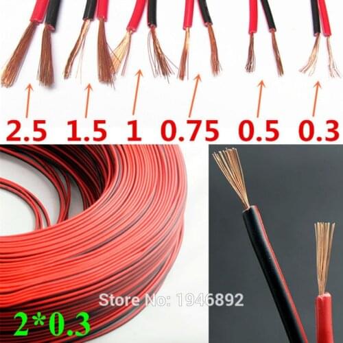 5m 90m 200m RVB-2*0.75 Square Copper wire Red Black cable LED Speaker Cable Electronic Monitor power Cord