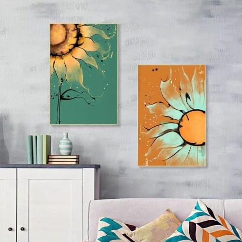 Abstract Sunflower Watercolor Wall Art Canvas Painting Beautiful Picture Poster Print Wallpaper Living Room Bedroom Decoration