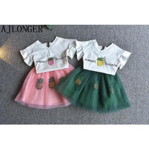 AJLONGER Girls Clothing Sets New Summer Girls Clothes T-shirt+Skirt 2Pcs Kids Clothing Sets For 2-6 Years