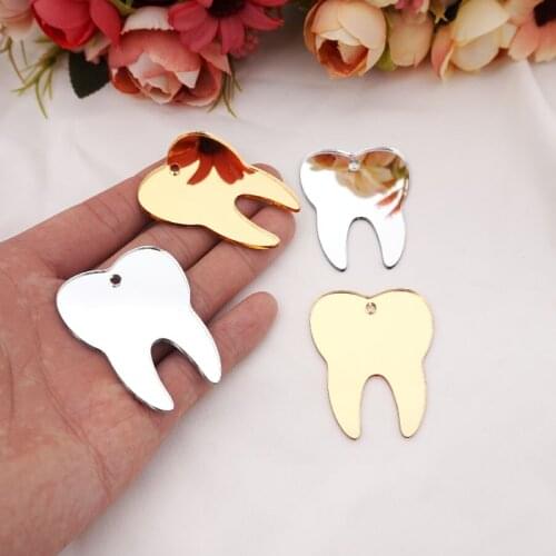 50pcs/Lot Acrylic Mirror Teeth Shape Hanging Tags Smile Teeth Party Babyshower Guest Gifts For Kids